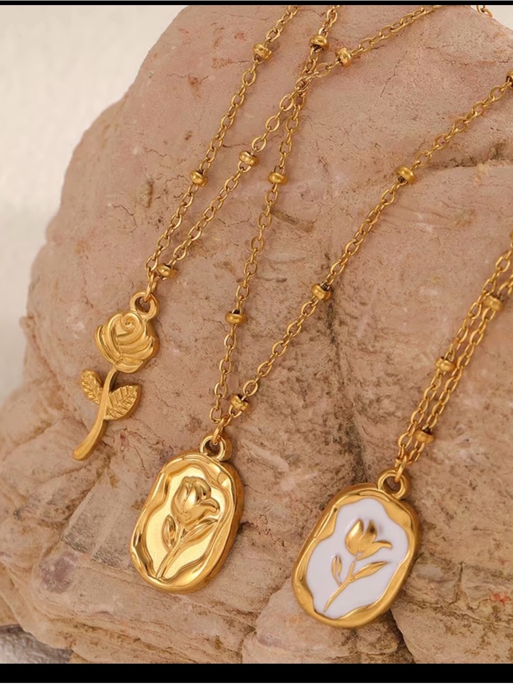 18k Gold plated Floral Charm Necklace 3 pieces set